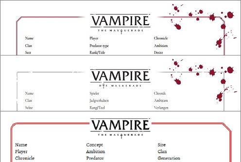 VTM Minimalistic Fillable Character Sheet Vampire: the 